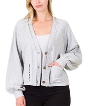 MSRP $25 Zenana Heather Gray V-Neck Raglan-Sleeve Pocket Cardigan Size X... - $11.39