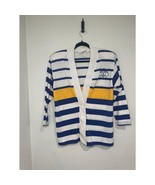 Vintage Ivory Blue Yellow White Stripe Cardigan Big Button Y2K 80s Nautical - $19.43