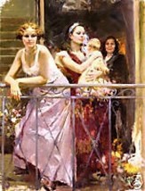 Pino Hand S/N Embellished  &quot;Waiting on the Balcony&quot; Beautiful Women Child 48x36 - £2,290.99 GBP