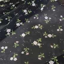 Black Flowers Print Chiffon Fabric DIY Costume Cloth Wedding Stage Curtain Table - £11.75 GBP