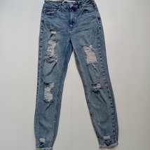 Tinseltown Juniors Size 7 Fringe Hem Distressed Denim Blue Jeans - £12.18 GBP