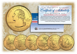 2009 DC US TERRITORIES Quarters 24K GOLD PLATED 6-Coin Set STATEHOOD w/C... - £14.66 GBP