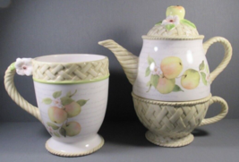 Teapot Single Serve Nesting Cup and Mug Basket Weave Apples Cracker Barrel. - £15.02 GBP