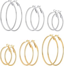6 Pairs Stainless Steel gold silver Plated Hoop Earrings  - £20.57 GBP