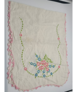 Vintage Hand Embroidered Floral Dresser Buffet Scarf Table Runner 15&quot; x 38&quot; - $14.99