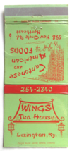 Wings Tea House - Lexington, Kentucky Restaurant 30 Strike Matchbook Cover KY - £1.38 GBP
