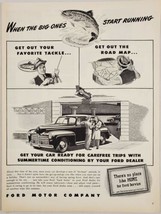 1940's Print Ad Ford Car at Dealer Service Building Road Map & Fishing - $19.78