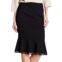 Catherine Malandrino Tulip Skirt 8 Pom Pom Hem Pencil Stretch Knit Black... - $29.69