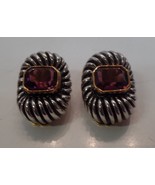 Vintage Gold &amp; Silver Tone W Purple Stone CLIP On Earrings. Miss Jackson... - £77.86 GBP