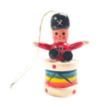 Vintage wood Christmas Ornament Soldier on drum Rainbow Happy Wooden Decorative - £10.60 GBP