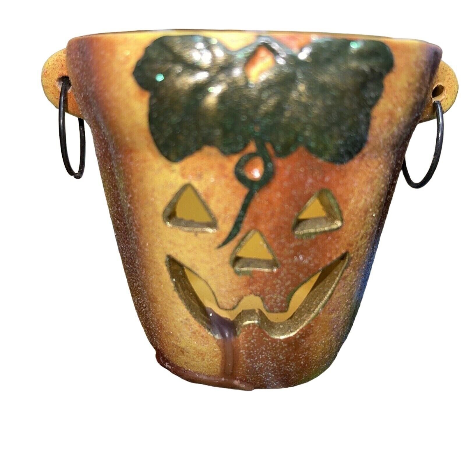 Pumpkin Votive Candle Holder Bucket Halloween Treats Tabletop Decor Ceramic - $5.93