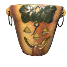 Pumpkin Votive Candle Holder Bucket Halloween Treats Tabletop Decor Ceramic - £4.72 GBP