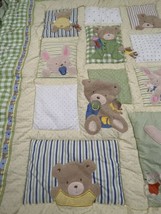 Carters &quot;Just One Year&quot; Bear Bunny Pacifier Crib Quilt Blanket Green/Whi... - $44.55