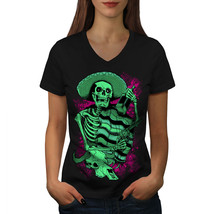 Mexican Hat Art Skull Shirt  Women V-Neck T-shirt - £10.27 GBP
