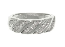 Jewelry Trends Collection Sterling Silver CZ Diagonal Swirl Ring Whole s... - £39.07 GBP