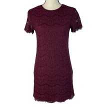 Lulus X-Small Lace Shift Mini Dress Take Me to Brunch Rounded Neck Burgundy - £23.46 GBP