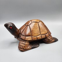 Wood Seated Turtle Hand Carved Figurine 9&quot; Hollow Sculpture Red Painted ... - $38.52