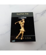 Vintage Castriota Collection Female Golfer in Swing Gold Clutch Pin - $11.76