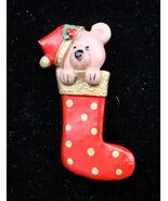 Vtg Teddy Bear in Stocking Pin w/ Gilded Accents Christmas Winter Gift H... - €12,77 EUR