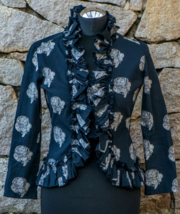 Ringspun Cotton Floral Bolero Jacket Black Shrug Ruffle Top Used Vintage Small - $25.80