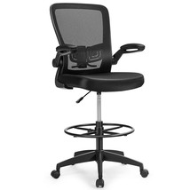 Drafting Chair Tall Office Chair Adjustable Height w/Lumbar Support Flip Up Arms - £137.85 GBP