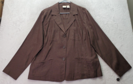 Merona Blazer Jacket Women Size 16W Brown Linen Pockets Single Breasted 3 Button - £20.22 GBP