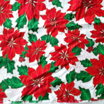 Christmas Cotton Fabric 19&quot; x 58&quot; Red Poinsettia Holly Metallic Outline Wamsutta - £2.71 GBP