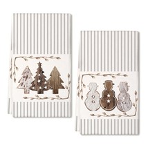 Christmas Kitchen Towels Set Of 2,Beige Xmas Tree Snowman Dish Towels 18... - £20.41 GBP