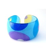 Bangle Bracelet Lucite Blue Aqua Circular Geometric Design Adjustable Size - £7.89 GBP