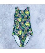 Lands End Swim Tropical Leaf Print One Piece Swimsuit Green Tugless Girl... - $24.74