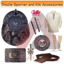 Scottish Welsh Dragon Design Sporran &amp; Kilt Shirt - Belt -Socks &amp; Accessories - £68.31 GBP