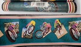 Vintage Wallpaper Border BMX Motocross Dirt Bike Helmet Racing Bicycle S... - $12.97