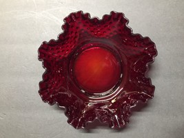 Vintage Fenton Ruby Red Candy or Nut Dish Bowl Ruffled Hobnail Crimped C... - £17.00 GBP