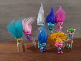 Dreamworks Trolls Mini Figures Lot of 8 2&quot; Toys PVC Flocked Poppy Diamond - $23.20