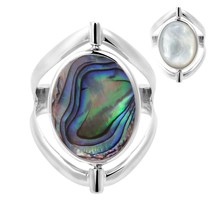 Two in One Flip Abalone and White Shell Oval Sterling Silver Ring-7 - £27.13 GBP