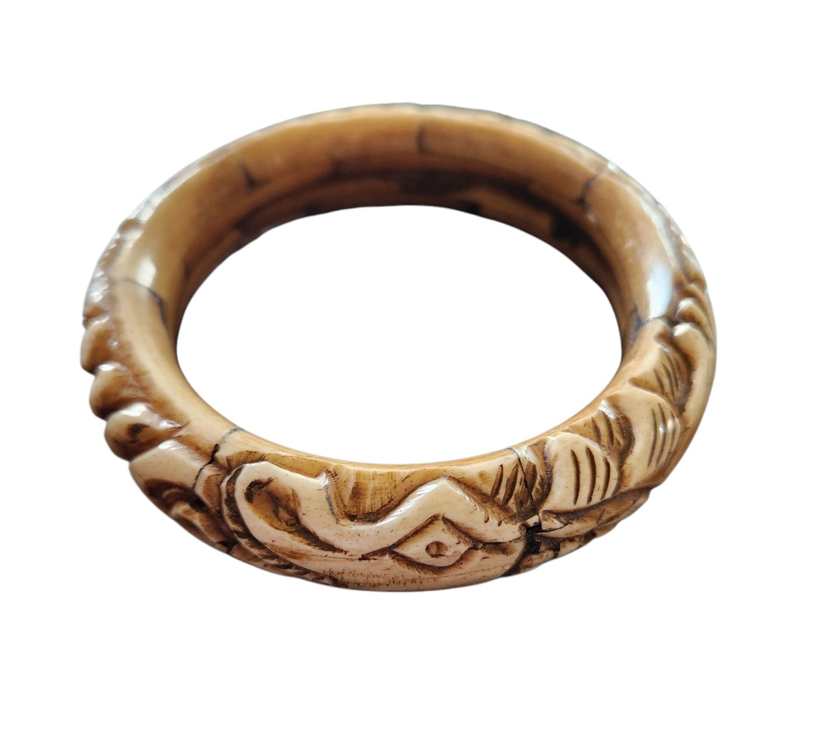 ANTIQUE CHINESE CARVED SNAKE BANGLE BRACELET  - £88.76 GBP