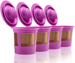 4 Reusable K Cups for Keurig Coffee Makers - BPA Free Universal Fit Purple Refil - £8.23 GBP