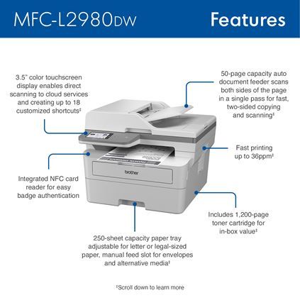 Brother MFC L2980DW All In One MFC Print copy scan fax - WiFi Duplex TN835 - $319.99