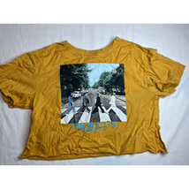 The Beatles Shirt Womens Large Yellow Gold Short Sleeve Cropped Y2K Skater Music - £6.78 GBP