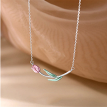 Exquisite 925 Sterling Silver Aesthetics Tulip Charm Choker Necklace - FAST SHIP - £27.79 GBP