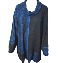 Ali Miles Tunic 3X Knit Color Blocked Crewneck 3/4 Sleeve Top Blue Black... - $45.95