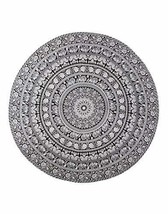 Indian Mandala Tapestry Round Patio Picnic Table Cover Black White Elephant 72&quot; - £14.21 GBP