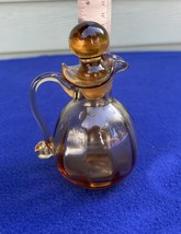 Amber cruet,hand blown, ball stopper, pulled attached handle, vtg panele... - $24.86 CAD