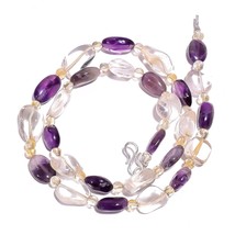 Natural Amethyst Citrine Crystal Gemstone Smooth Beads Necklace 17&quot; UB-2680 - £8.69 GBP