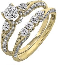 2.50 Ct Round Cut Diamond Bridal Set Wedding Ring 14k Yellow Gold Finish - £111.90 GBP