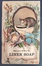 1880&#39;s-90&#39;s TC Brunner Grocers Linen Soap Cat Lapping Milk Morning Glori... - £17.57 GBP