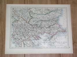 1896 Antique Map Of Turkey Greece Albania Eastern Rumelia Serbia / Verso Romania - £17.58 GBP