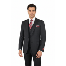 Men Suit BERLUSCONI Turkey 100% Italian Wool Super 180's 3pc Vested #Ber21 Black image 11
