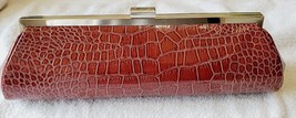 I Squared Clutch Purse Brown Embossed Crocodile Brown Prom Quinceanera Club New - £11.84 GBP