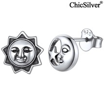 Sun Moon Star Stud Earrings for Women Men Hypoallergenic 925 Sterling Silver Vin - £57.60 GBP